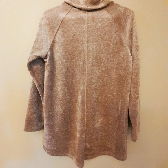 Sz S-M VELVET SOFT Blanket cozy SOFT WORKS Tan Cowl Neck Sweater - Picture 4 of 7